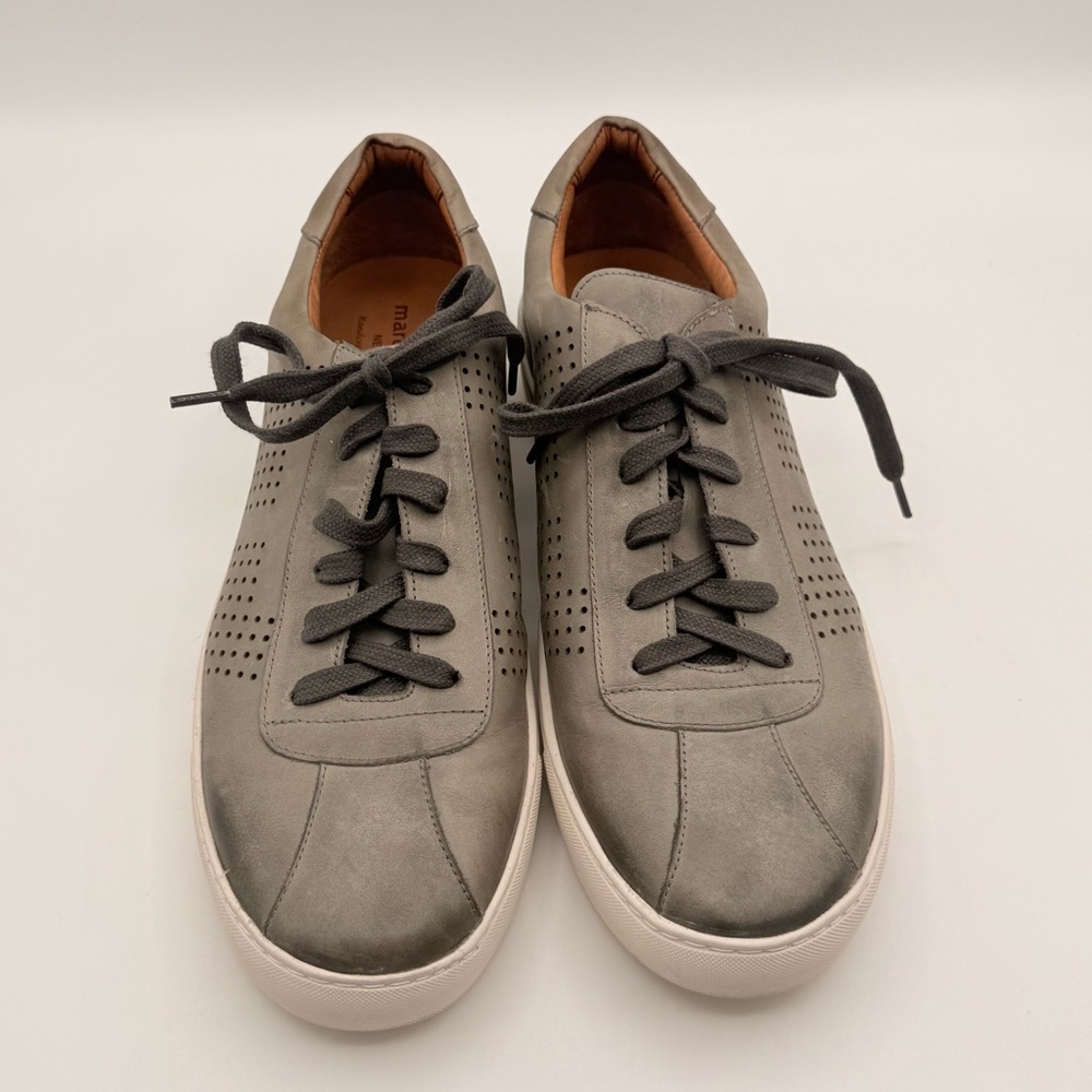 Marc Joseph New York Gray Leather Low Top Sneaker Perforated Lace Up Men’s 11.5